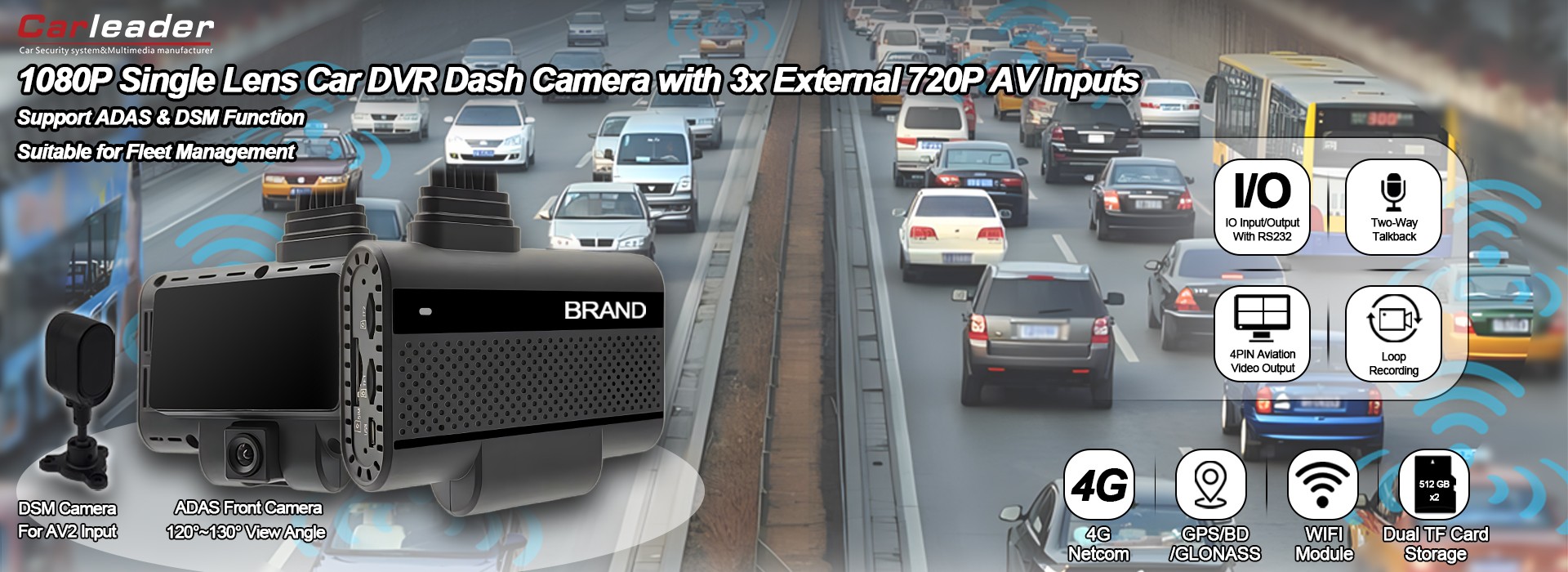 1080P ühe objektiiviga auto-DVR-armatuurkaamera koos 3 välise 720P sisendiga