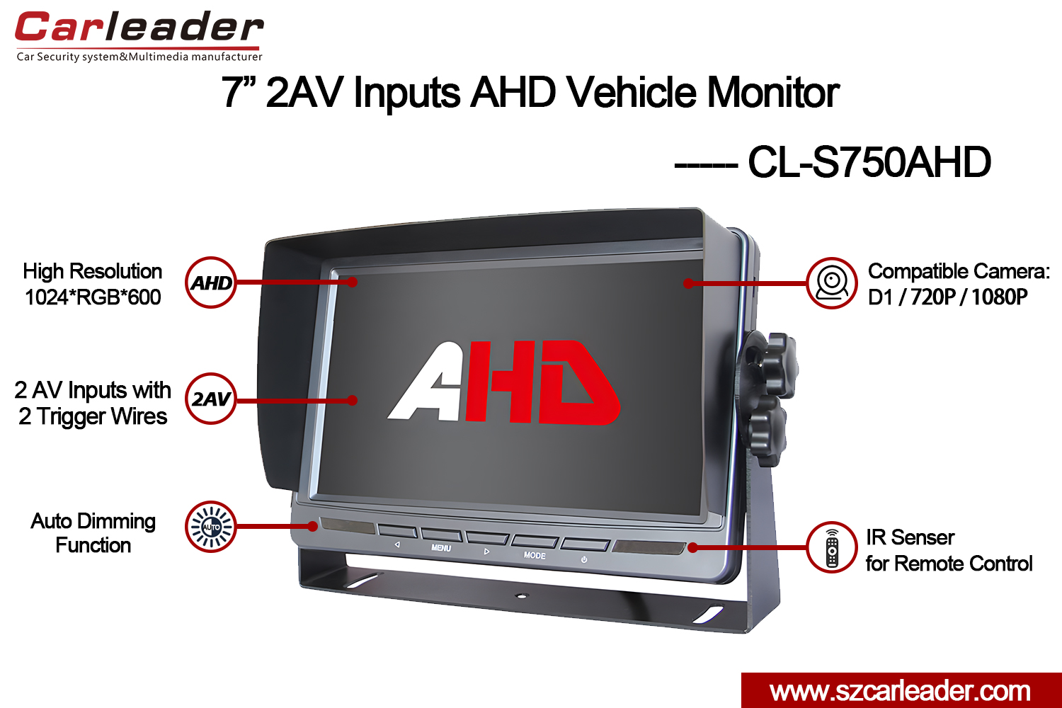 7-tolline TFT LCD auto tagantvaate AHD monitor