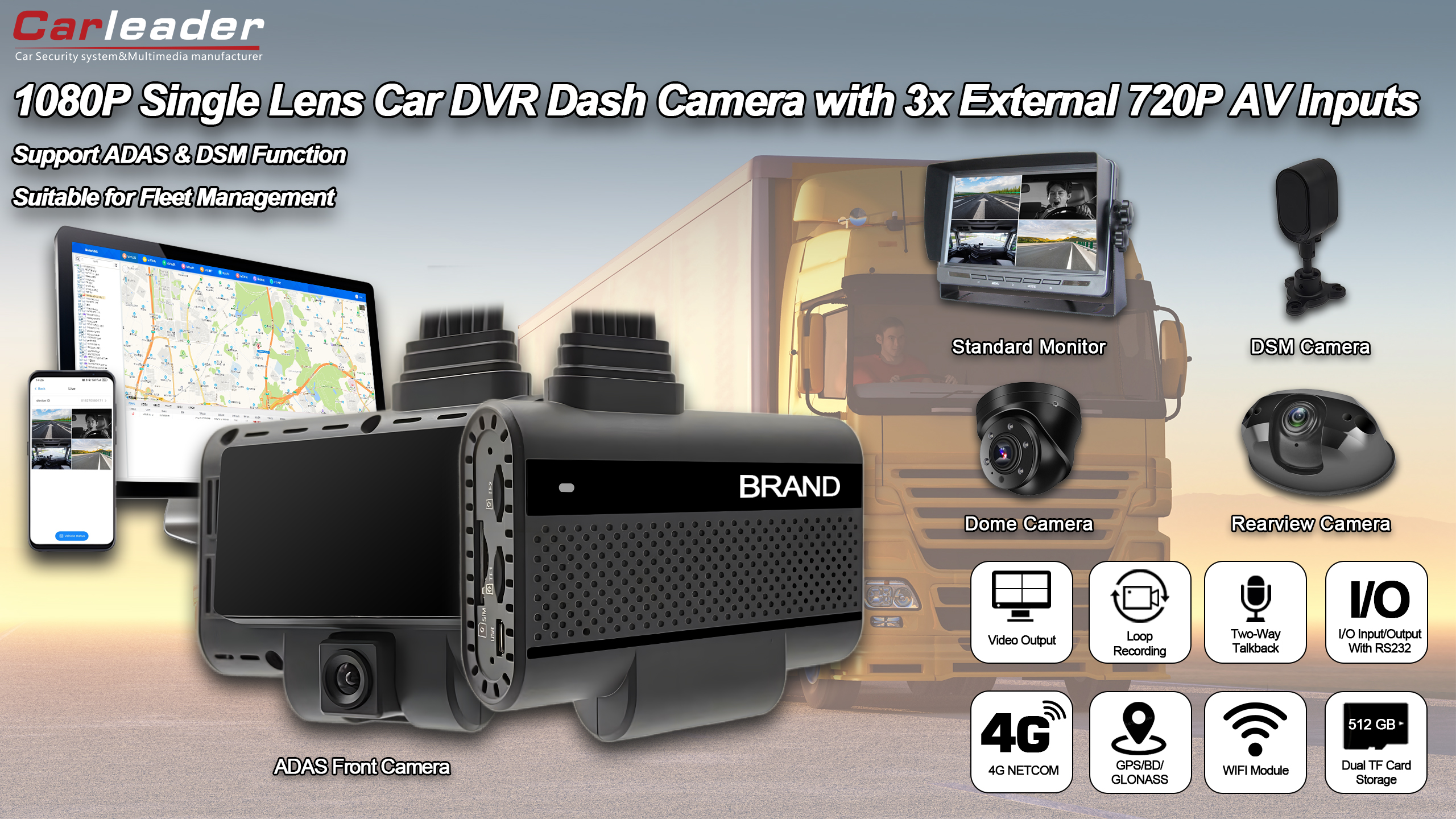 Carleader 4CH DVR AI Dash kaamerasüsteem laevastiku haldamiseks